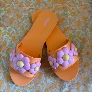 Melissa Orange and Pink Babe Spring Flower Sandals